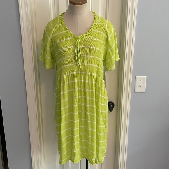NEW Chloe + Rene Small Bright Green Stripe Dress Sundress ~ Beach Summer Casual - Picture 1 of 10